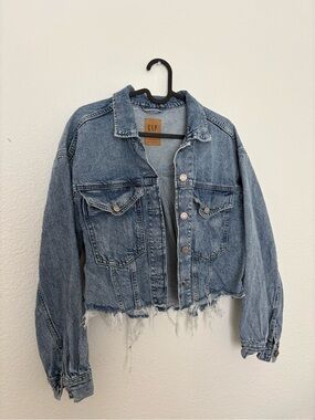 GAP Light Blue Cropped Distressed Denim Jacket